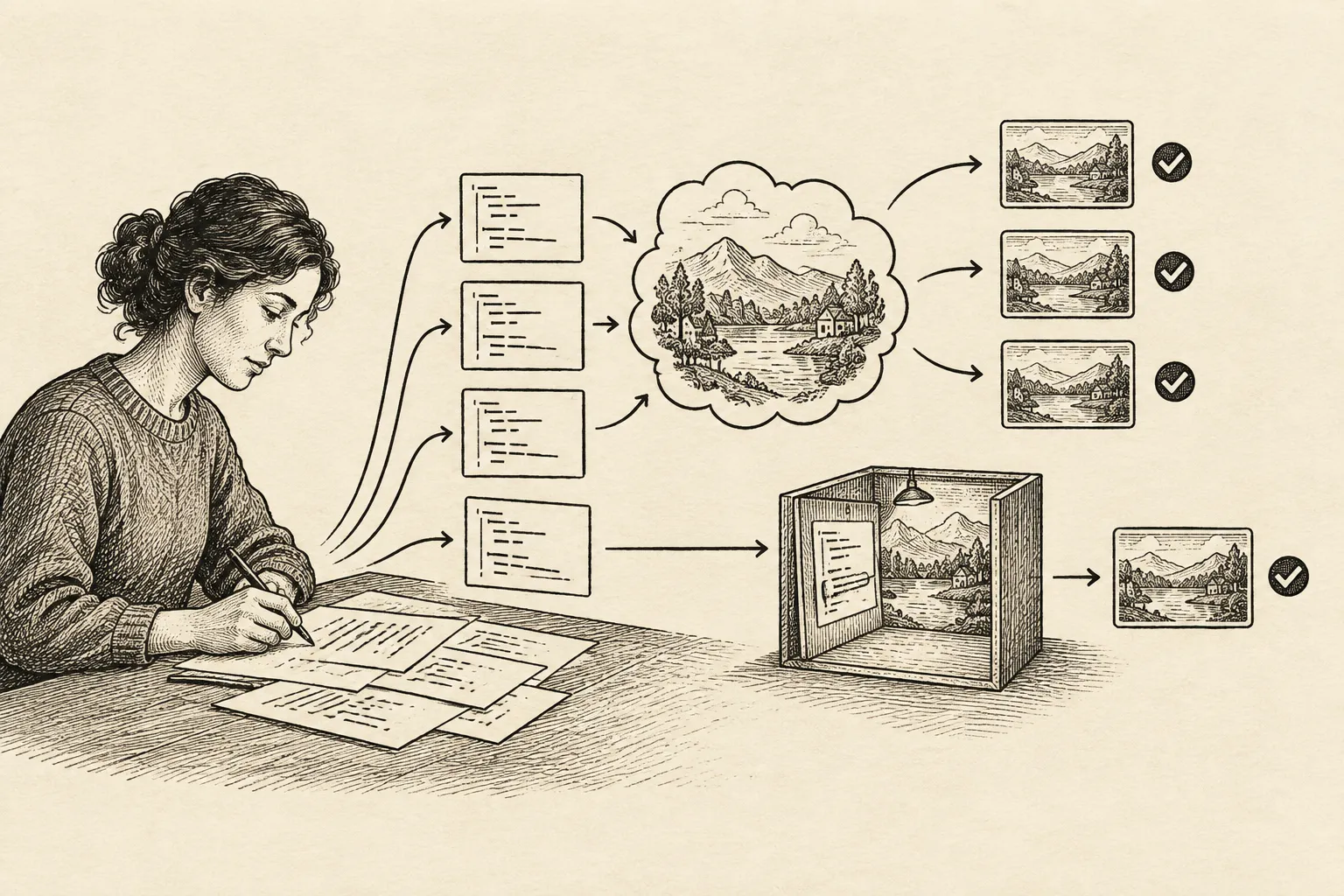 Editorial illustration: Predicting experiment outcomes may cut research-agent training time