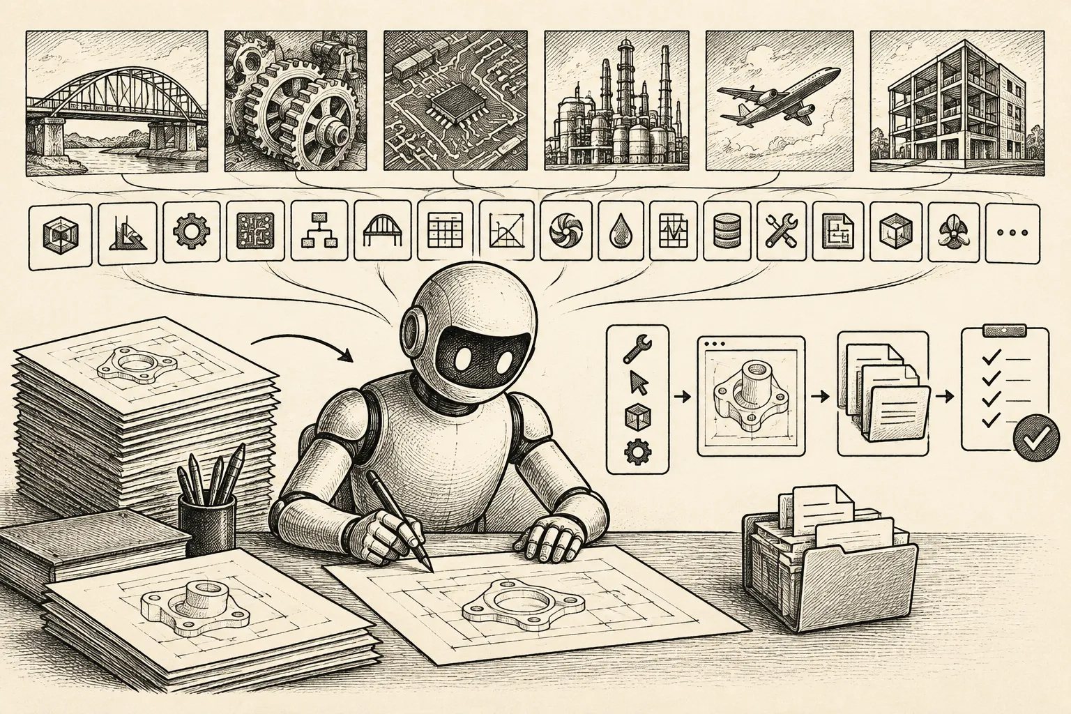 Editorial illustration: Check engineering files before trusting an AI agent’s completed work